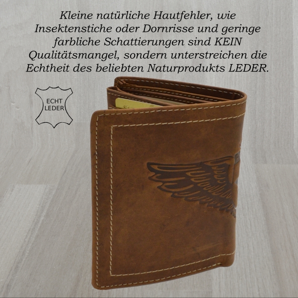 Echt Leder Portemonnaie Flügel Adler Herren Brieftasche Geldbeutel braun